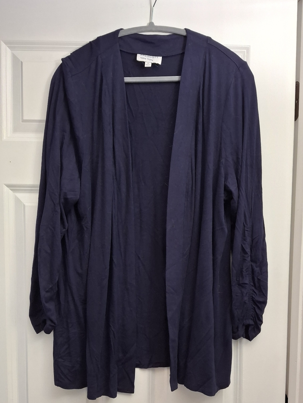 PRESCOTT Navy 3/4 Sleeve Open Cardigan, 2X